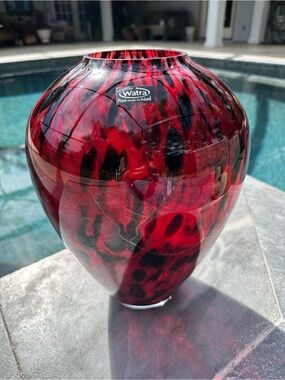 Watra Alicjaglass 12.5 Inch Vase Handmade in Poland Red Purple & Black EXQUISITE